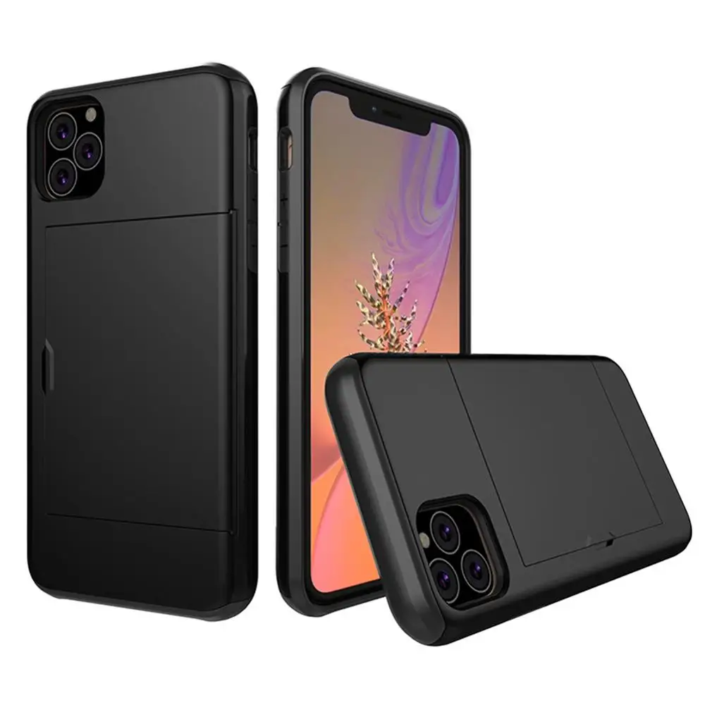 Slide Card Slot Holder Phone Case For 11 Pro Max TPU Back Cover Shockproof phone Protective In Fitted |