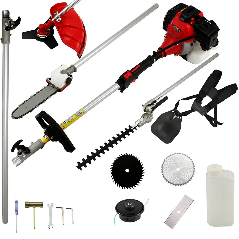 

2021 New Power Garden Hedge Trimmer 5 in 1 Petrol Strimmer Chainsaw Brush Cutter Multi Tool 52cc 1.75KW 2 Stroke Engine