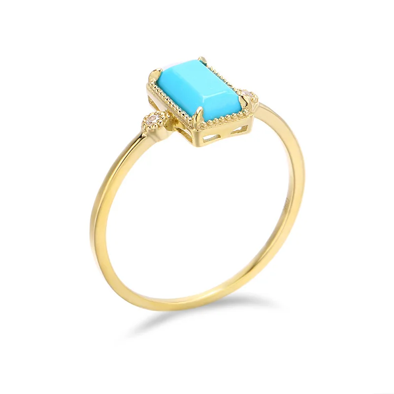 

UBESTNICE Natural Rectangle Turquoise Rings Vintage Simple Real 9K Gold Yellow Gold Gemstone Rings Women Party Gift Fine Jewelry