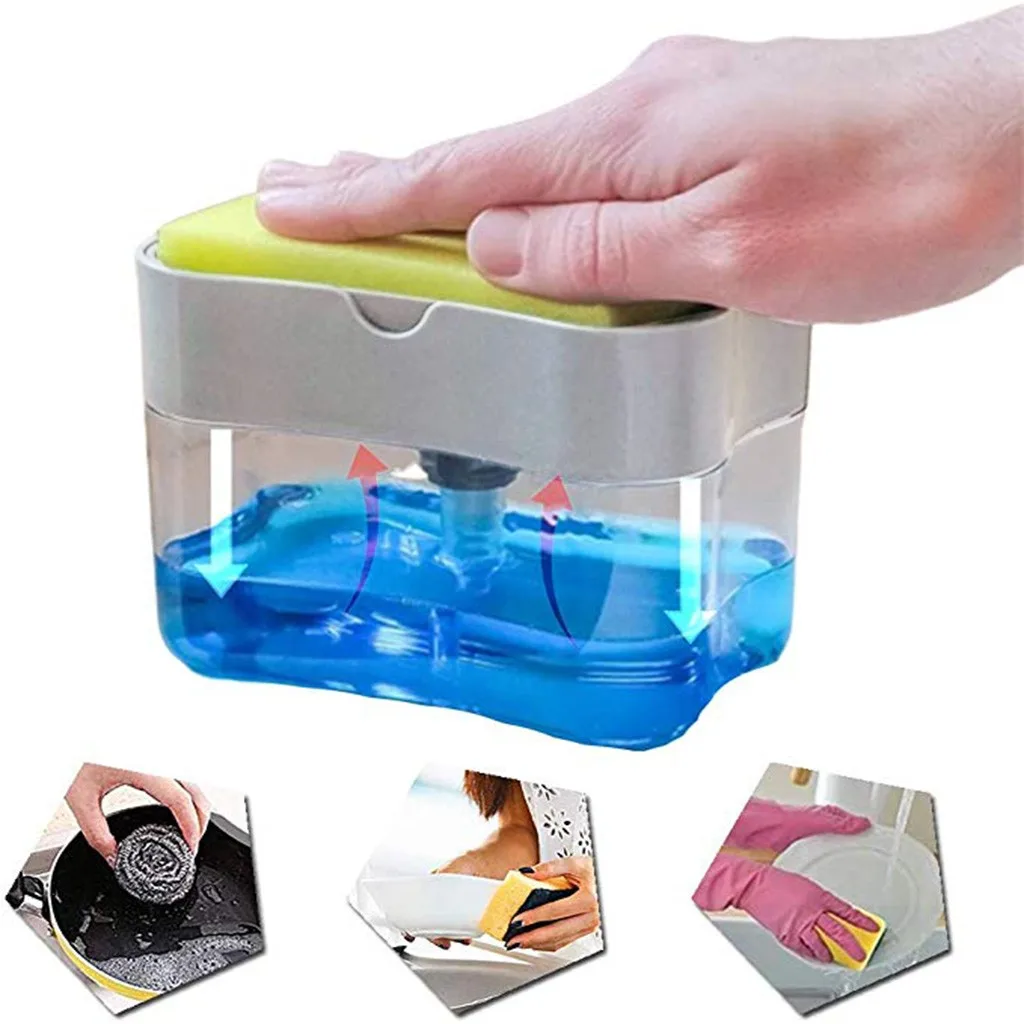 

2-in-1Sponge Rack Soap Dispenser Soap Dispenser And Sponge Caddy 13 Ounces Container Sponge Drainboard Soap Holder Rack