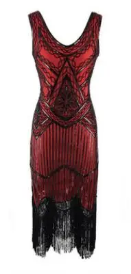083 ke red Новинка, женское винтажное платье 1920s с пайетками, полностью украшенное бахромой, украшенное хлопушкой, платье 20s Great Gatsby Vestidos - Цвет: 083 ke red