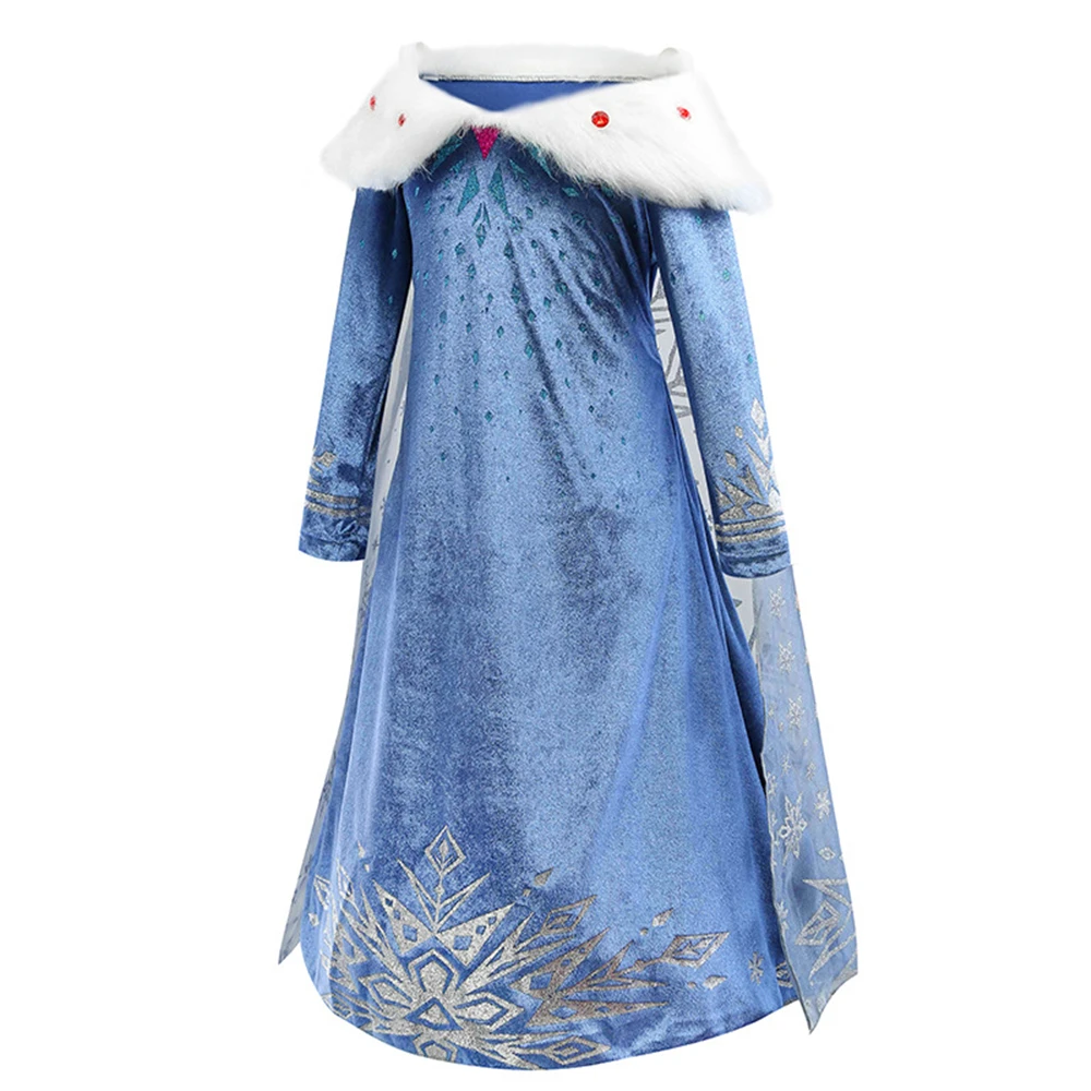 Зимнее нарядное платье Эльзы с длинными рукавами вельветовые платья для девочек