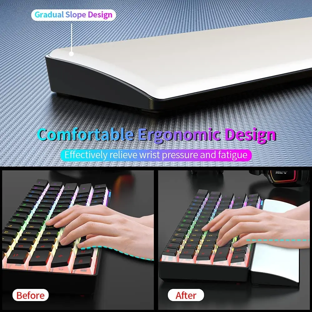 

Ajazz 104 Keys Mechanical Keyboard Wrist Pad Keyboard Wrist Rest Pad Support with Anti-Slip PU Leather Soft Memory Foam