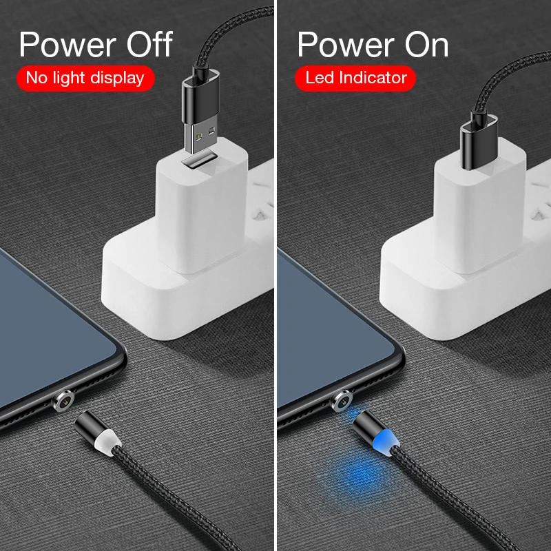 Магнитное зарядное устройство 1 м 2 кабель Micro USB Type C для iPhone Samsung Xiaomi Redmi Android