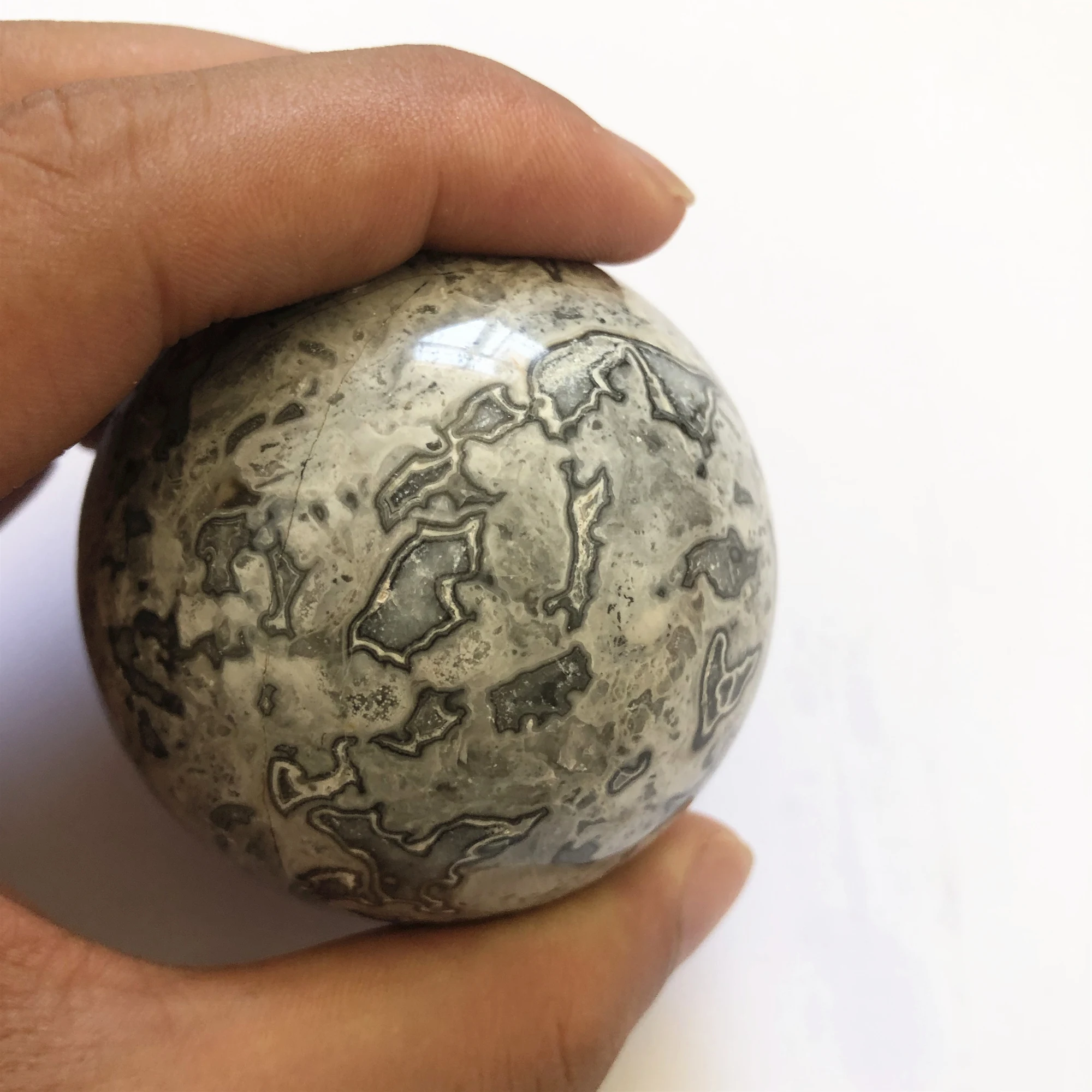 

Natural gray lace agate sphere 7 chakras wicca natural stone ball home decor