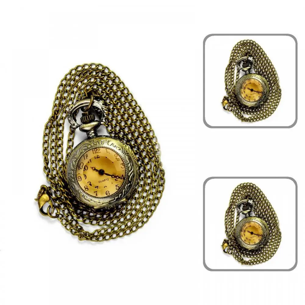 

Vintage Engraved Arabic Number Quartz Pocket Watch with Chain Birthday Gift