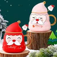 christmas wishing cup ceramic santa claus spoon mug with lid couple water cup coffee milk large capacity cup