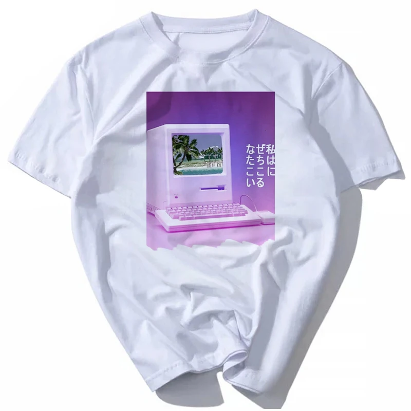 Vaporwave, Мужская футболка, аниме, Мужская футболка, топы для мальчиков, футболка с коротким рукавом, топ, футболка, одежда для мужчин