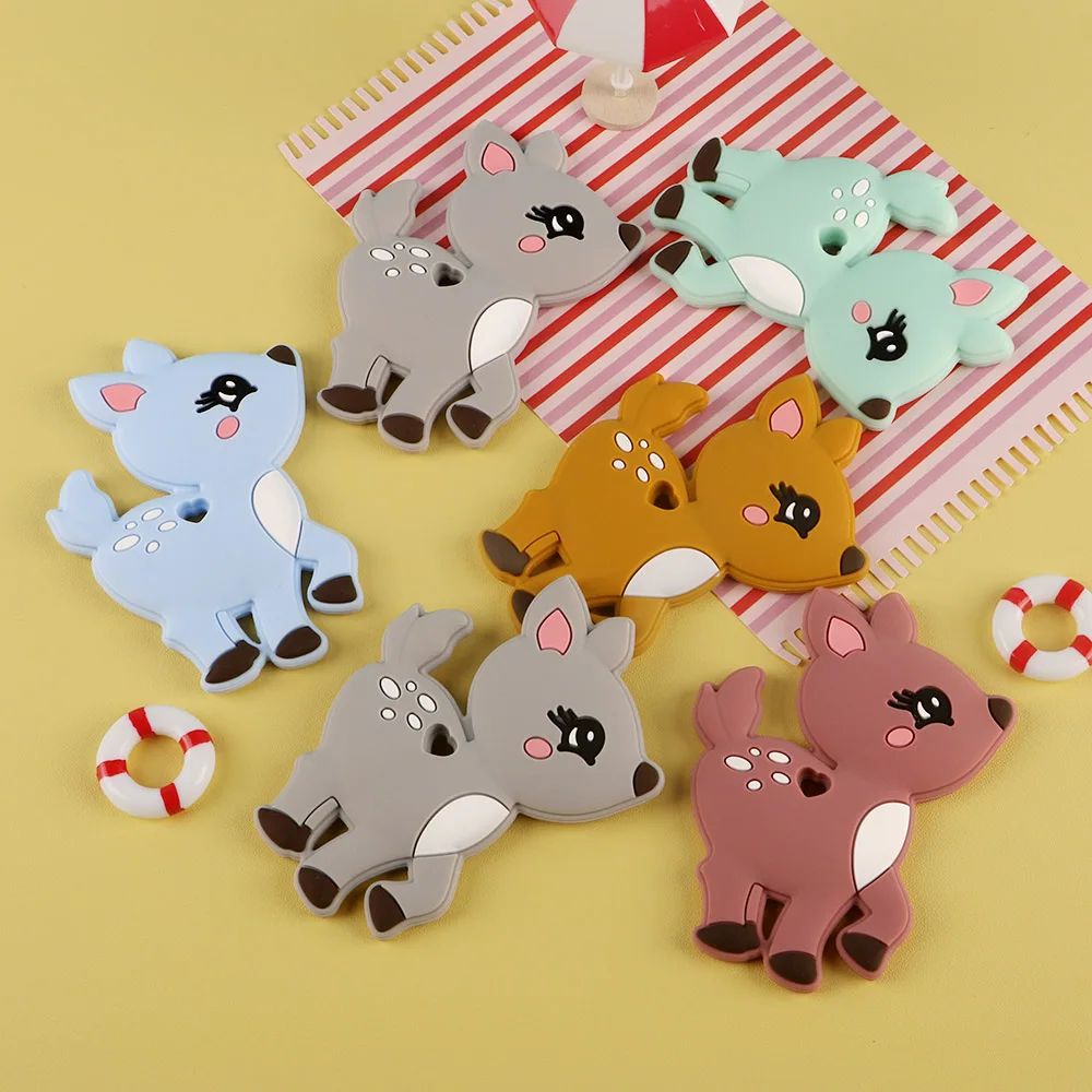 

Sunrony 5pc Deer Silicone Teether Cartoon Animals Food Grade Safety Pendants DIY Pacifier Chain Accessories Baby Molar Toys