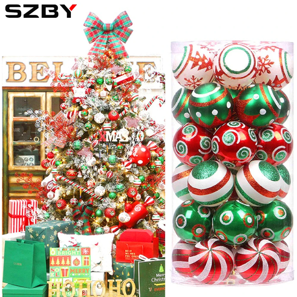 

30 упаковок, Набор рождественских шаров, 6 см, ручная роспись, пластиковые круглые шарики, Искусственная елка, подвесные шарики, украшения