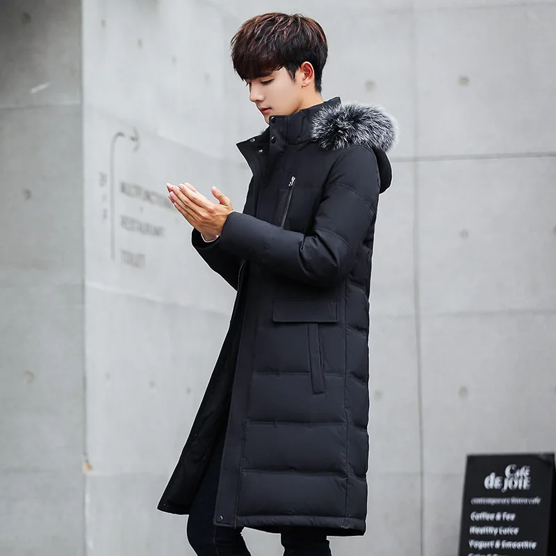 High Quality Luxury Men Down Jacket Casual Solid Fur Collar Hooded Outwear 2020 New Winter Thick Warm Overcoat Plus Size | Мужская