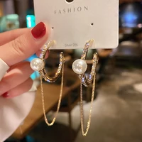 exknl 2021 round tassel drop earrings korean crystal fashion wedding pearls big earrings for women christmas gifts jewelry