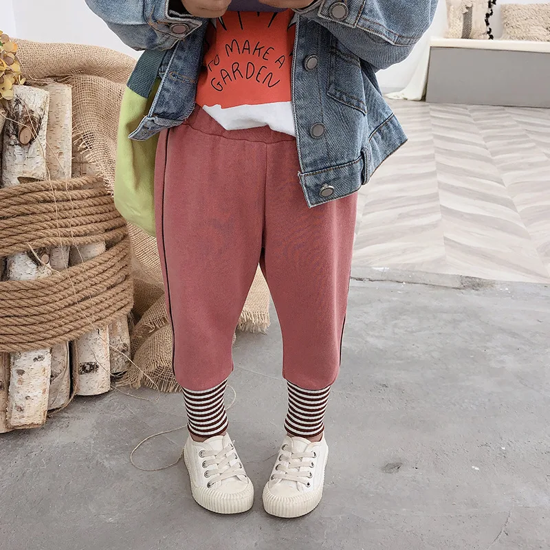 Autumn boys girls Spliced striped sports pants kids cotton soft 5 colors casual all-match trousers 2-7Y
