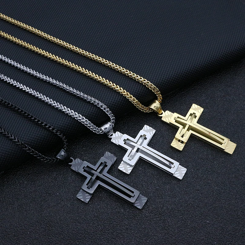 

Women's Fashion Cross Pendent Stainless Steel Choker Necklace For Men Gold Color Statement Necklace Jewelry 60CM Collares Largos