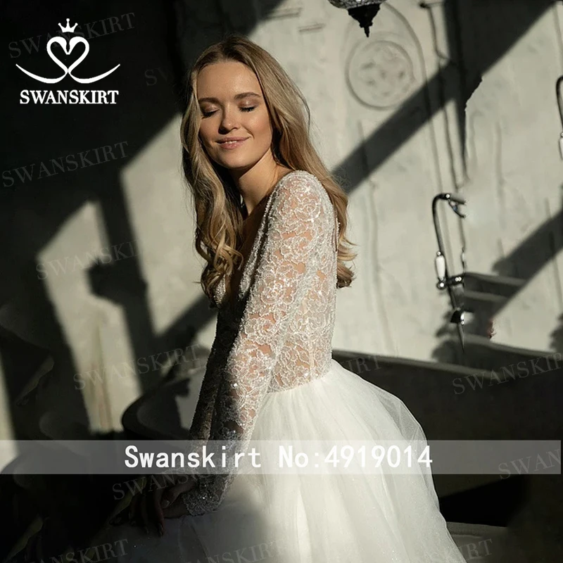 Сексуальное платье с v образным воротом аппликацией свадебное SwanSarah HZ26 простой