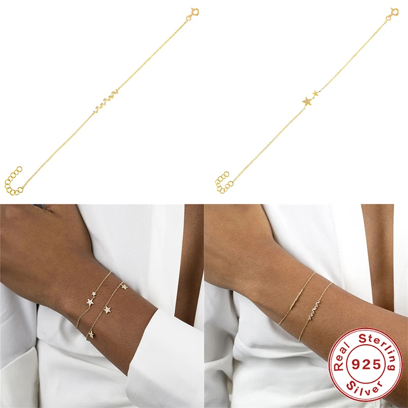 

Aide 925 Sterling Silver Bracelet With Cubic Zirconia Double Star Minimalist Bracelet For Girls Women Pulseras Mujer Moda 2021