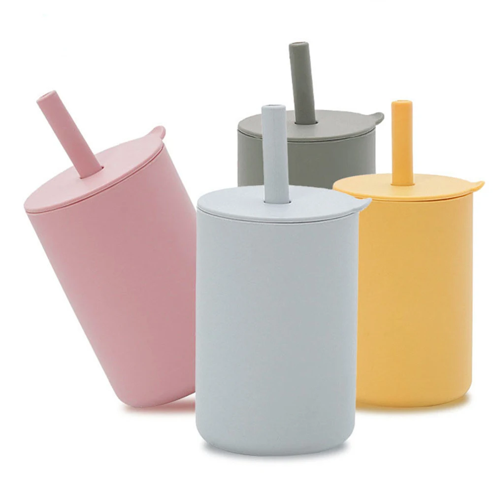 

Baby Feeding Training Drinkware Easy Clean Home Learning Bottle Easy-to-suck Soft Silicone With Straw Spill Proof Sippy Cup