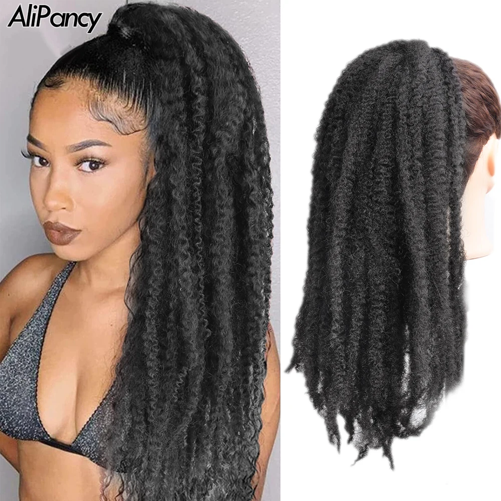 

18Inch Synthetic Clip in Hair Afro Kinky Curly Drawstring Ponytail Wig Crochet Marley Braids Hair Extensions For Women