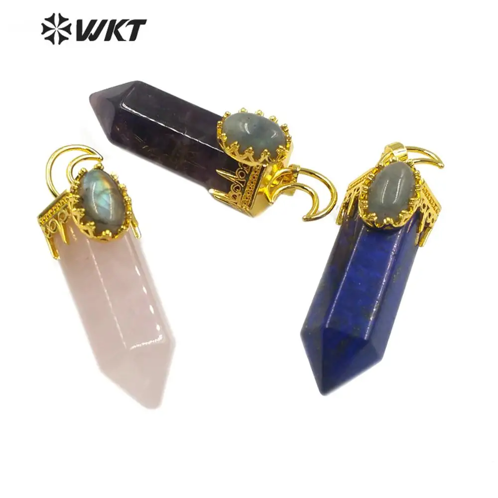 WT-P1492 кулон из натурального камня Специальный карандаш Хрустальная колонна форма ручной работы Золотой гальванический кулон для женщин Шарм ювелирные изделия