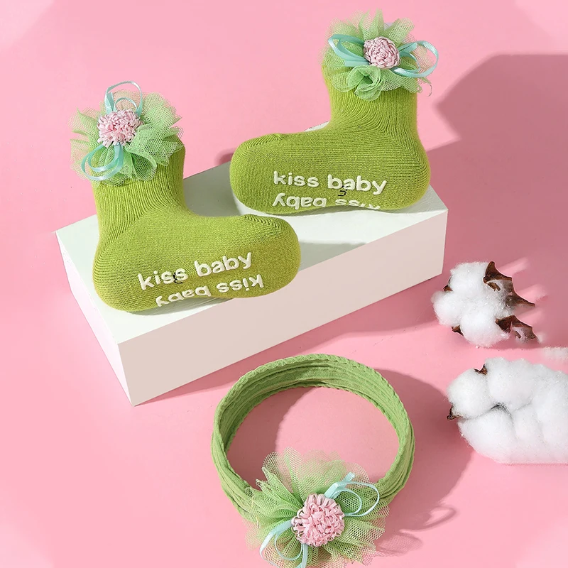 Комплект из 2 предметов кружевная Детская повязка на голову с цветами носков