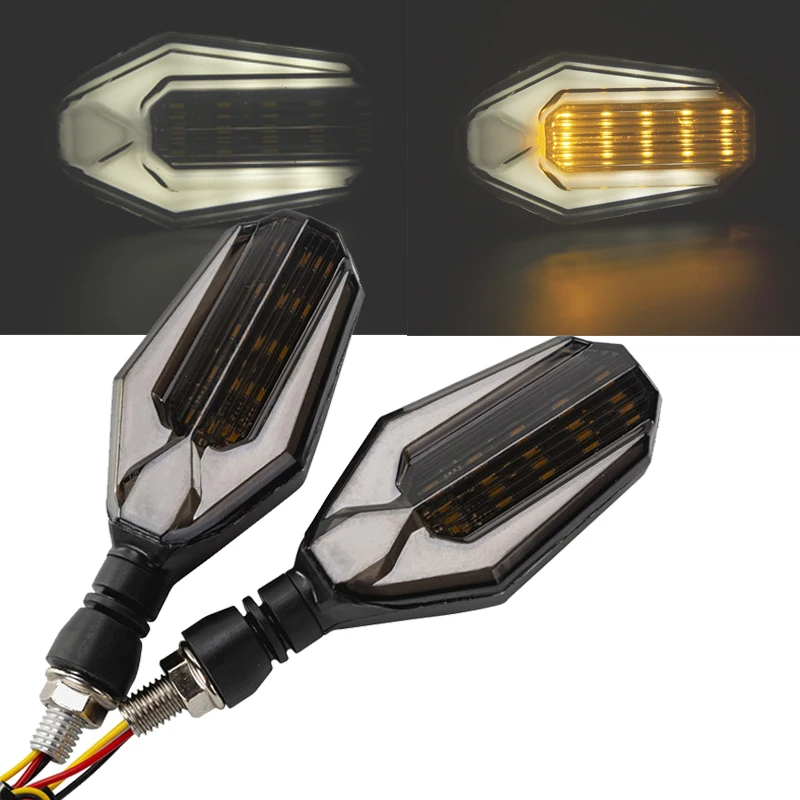

2 Pcs Motorcycle Universal Turn Signal Light LED Amber White Indicator Driving Lamp Water Flowing Blinker For Yamaha Suzuki