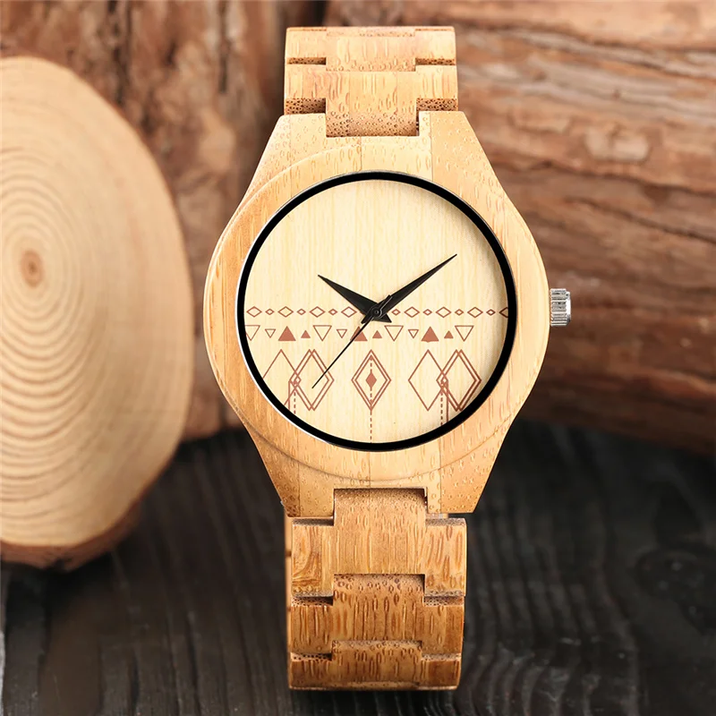 Handmade Natural Wooden Clock Casual Quartz Analog Movement Men's Wood Wristwatch Full Bamboo Bangle Adjustable Strap Reloj vintage wood watch men light bamboo handmade casual natural non toxic wooden clocks bamboo quartz wristwatches for men wome