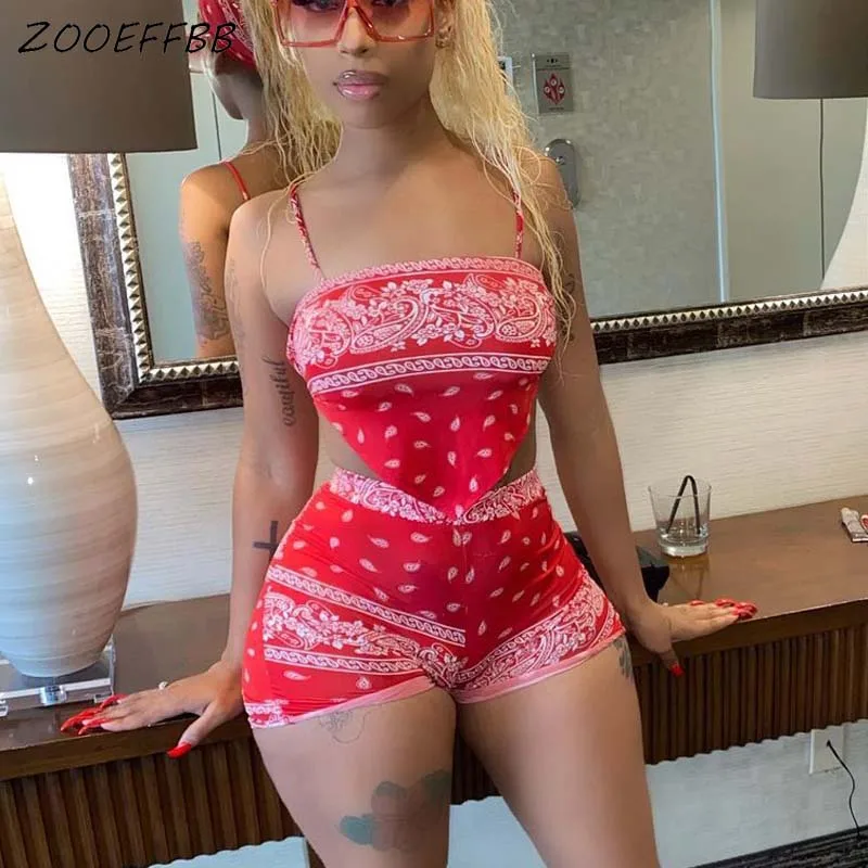 ZOOEFFBB Sexy bandana 2 Piece Set Vacation Outfits strap top and Biker Shorts Sweat Suit Matching Sets for Women Summer Clothes