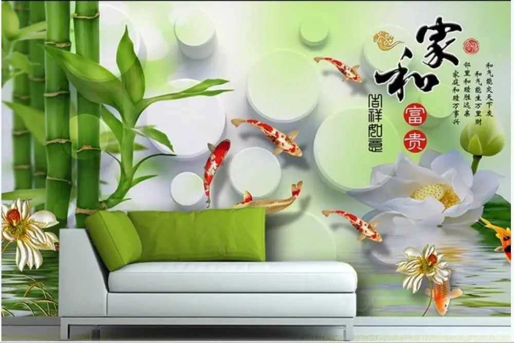 

Custom photo wallpaper 3d murals wallpaper for walls 3 d 3D idyllic landscape lotus fish stereo background wall paper home decor