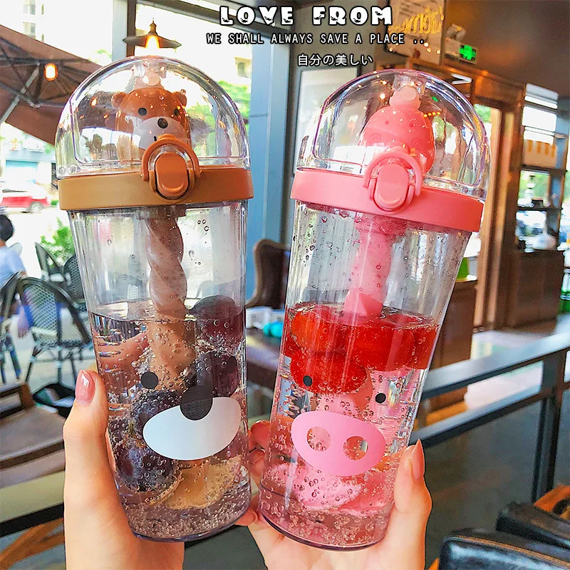 Water Bottle 500ML Plastic Drinkware Tour Outdoor Sport School Leak Proof Cartoon straw Climbing Bottles | Дом и сад