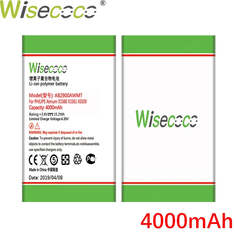 WISECOCO 4000 мАч AB2900AWMT AB2900AWMC батарея для PHILIPS Xenium X1560 X1561 X5500 CTX1560 CTX1561 CTX5500 телефон+ код отслеживания