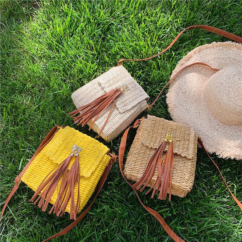 Женская Соломенная Сумка на бретельках с кисточками сумка-мессенджер пляжная