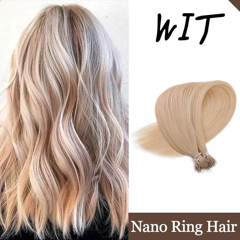 

WIT 50g/50pcs 1g/pc 16" 20" 24" Natural machine Remy Human Pre Bonded Nano Ring Hair Extension Straight Capsules Keratin Fusion