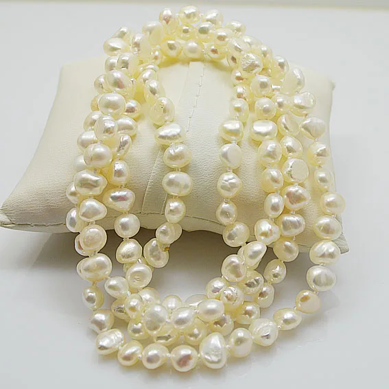 

Long pearl necklace white color freshwater pearl jewelry 7-8mm nugget genuine pearl necklace more length for choose