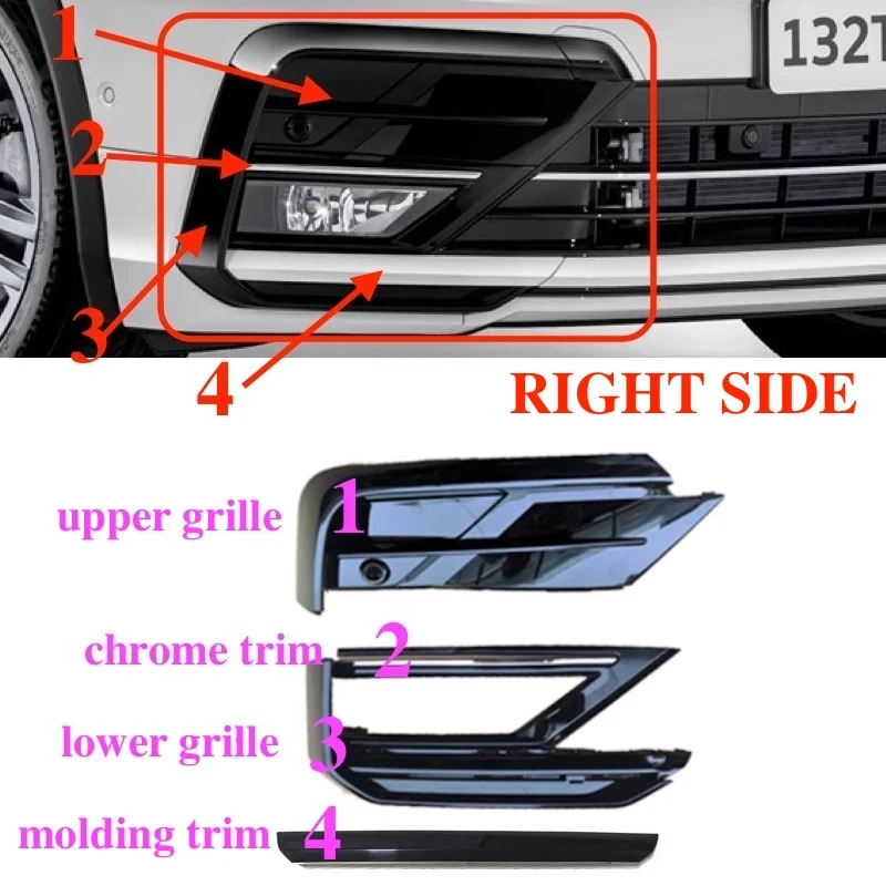 

ROLLSROVER Front Bumper Fog Lamp Molding Bezel Trim For Tiguan R-Line 2017-2019 Upper Lower Fog Lamp Bezel Right Side
