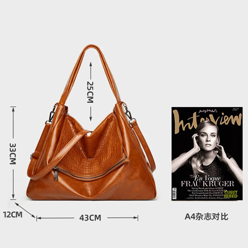 

FUNMARDI Brand Large Capacity Women Bag Soft Leather Luxury Top-Handle Bag Female Leisure Shoulder Bag Vintage Tote Bag WLHB2376