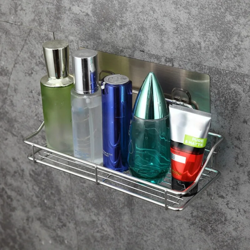 

Stainless Steel Bathroom Storage Shelf Punch-Free Kitchen Bathroom Toilet Wall Hanging Storage Rack WF