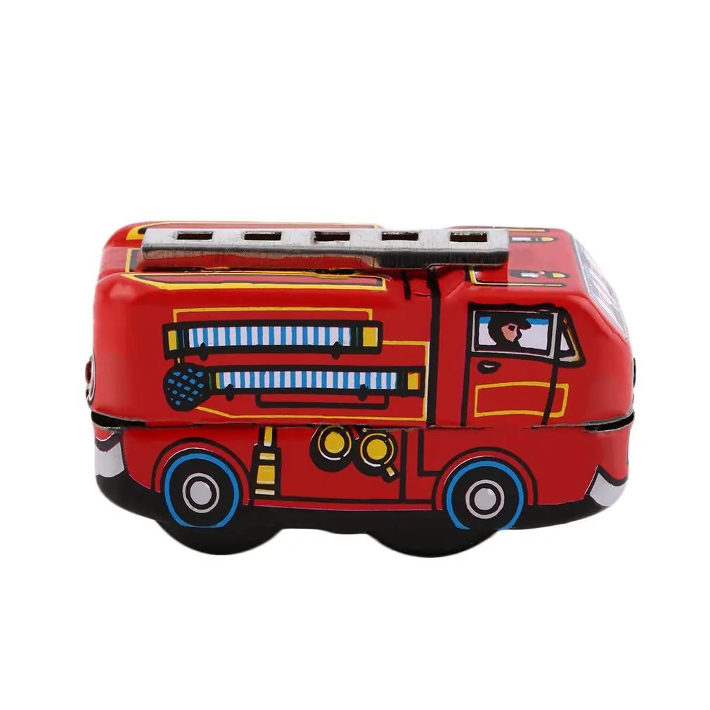 

Mini Retro Classic Fire Truck Metal Clockwork Toys Vintage Style Tin Bus Truck Model Tin Car Mobile Rope Vehicle Model Kids Toys