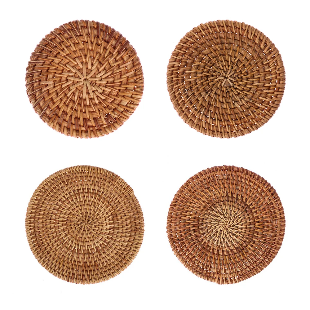 

1Pcs Natural Round Rattan Pad Coasters Kitchen Table Bowl Cup Drink Mats Padding Insulation Pad Placemats Handmade Decoration