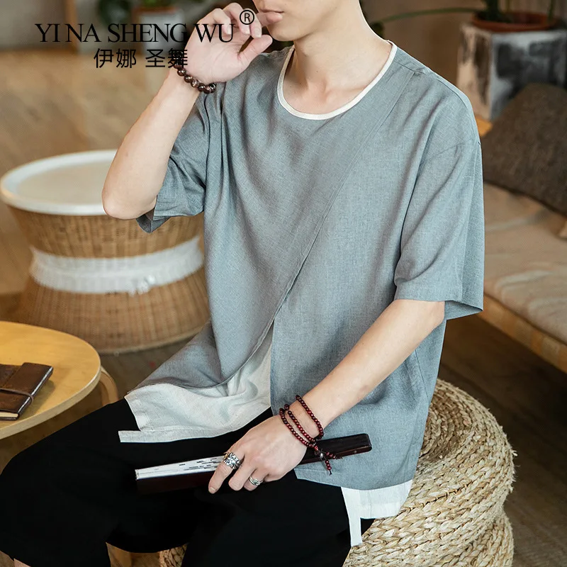 Модный дизайн топ с круглым вырезом и разрезом на подоле летняя Мужская Новая