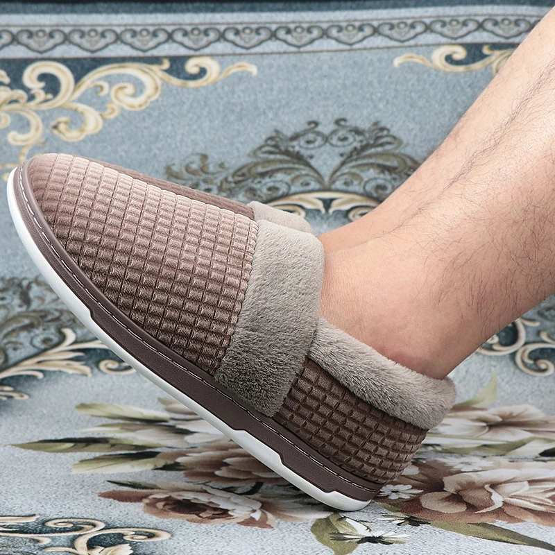 

Arrival winter men slippers Male Woven stripes indoor Home slippers for men silp on cotton platform slippers plus size