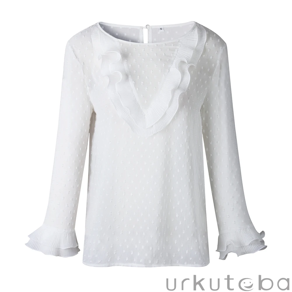 

Womens Boho Beach Ruffle Frill Polka Dot Tops and Blouses elegant Long Sleeve Female Party Blouse blusas femininas elegante