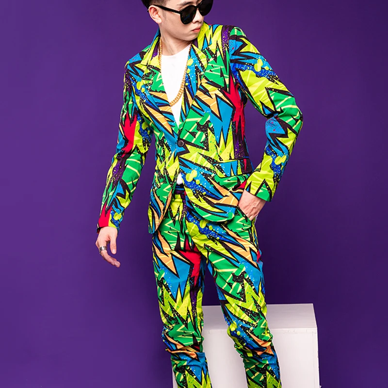 

M-6XLOriginal custom plus size men's cool graffiti suit printing trendy men's jacket nightclub hairdresser suit.