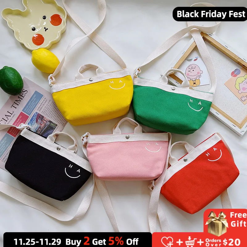 

Fashion Canvas Children's Small Shoulder Bags Lovely Smile Baby Girls Mini Messenger Bag Cute Kids Clutch Purse Handbags Pouch
