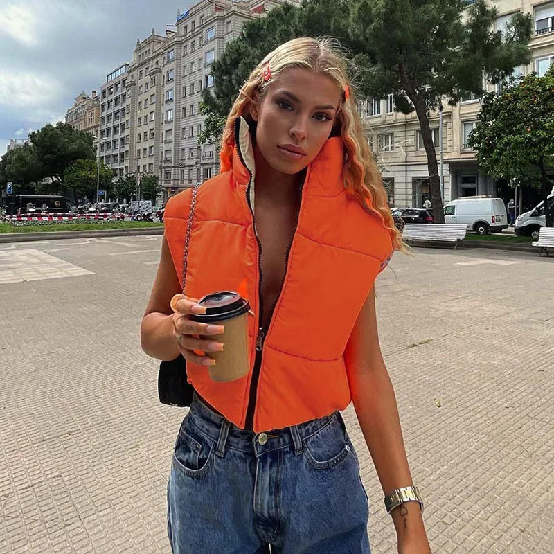 

Puffer Bubble Jacket Vest Women Padded Thick Zipper Coat Sleeveless Tank Top Turtleneck Winter Warm Short Tops Casual Streetwear