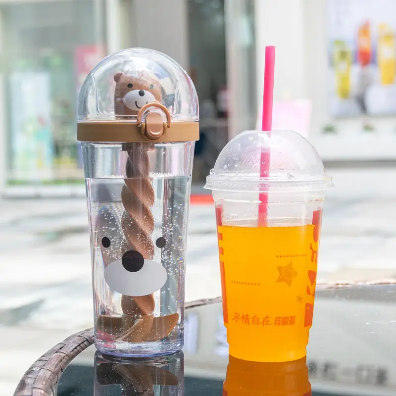 

Duckling high value plastic water cup girl heart lovely straw mixing cup creative trend personality cartoon cup