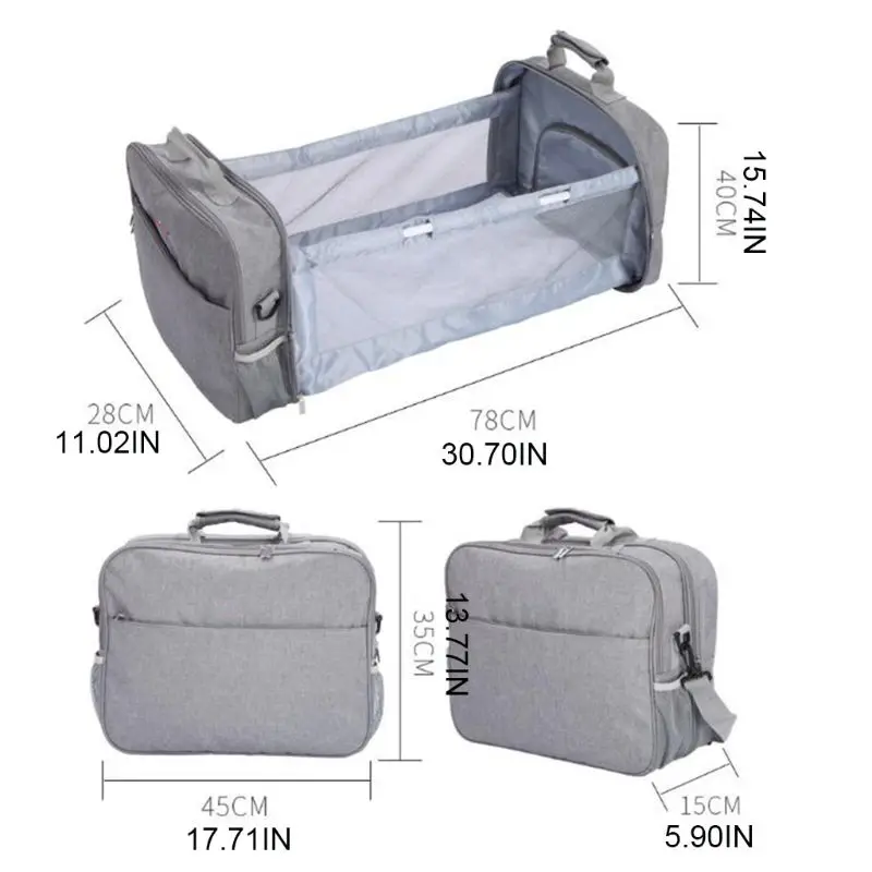 

3 in 1 Mummy Tote Shoulder Handbag Folding Baby Bed Portable Nappy Diaper Bag