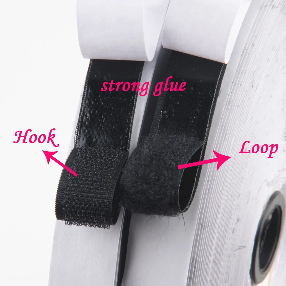 

1.6cm-5cm 25 Yards White Black Magic Strong Tape Glue Hook Hoop Tapes 2 Rolls Nylon Self Adhesive Fastener Tape Sticking Band