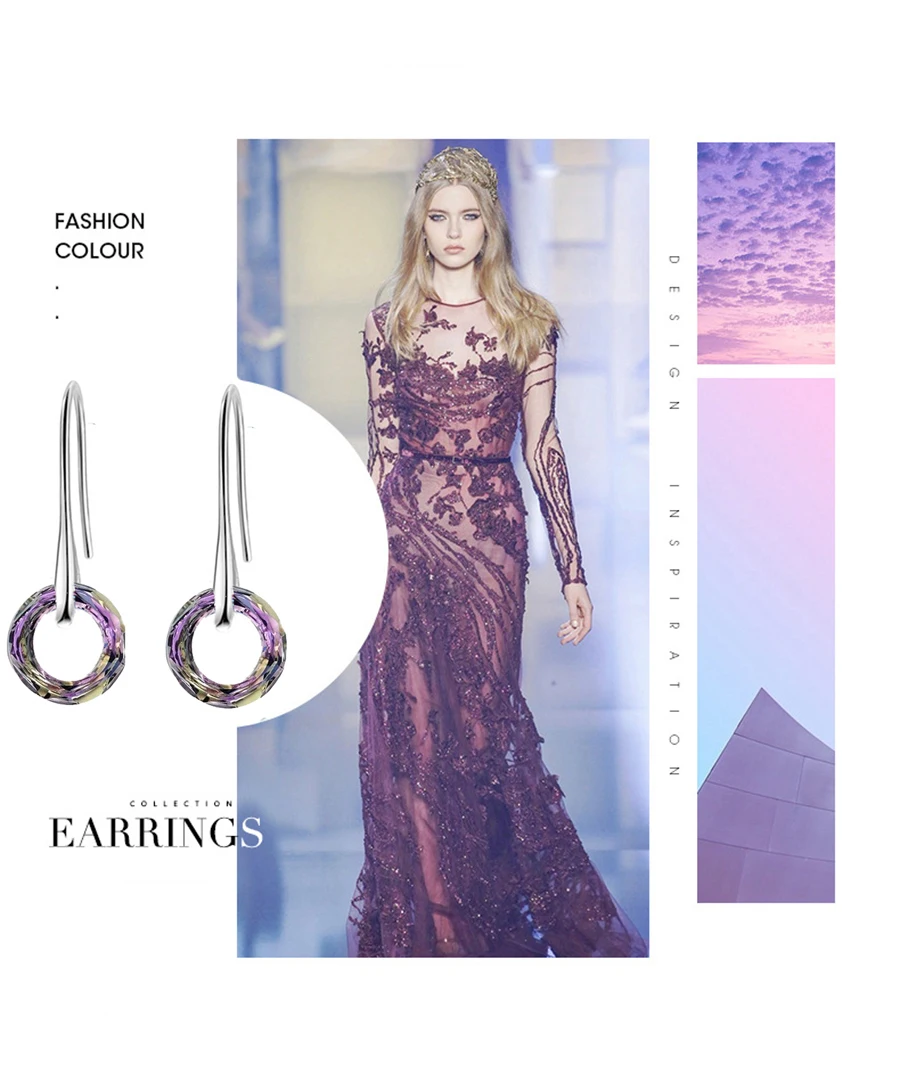 Серьги-подвески женские серебристого цвета круглые с кристаллами ручной работы |