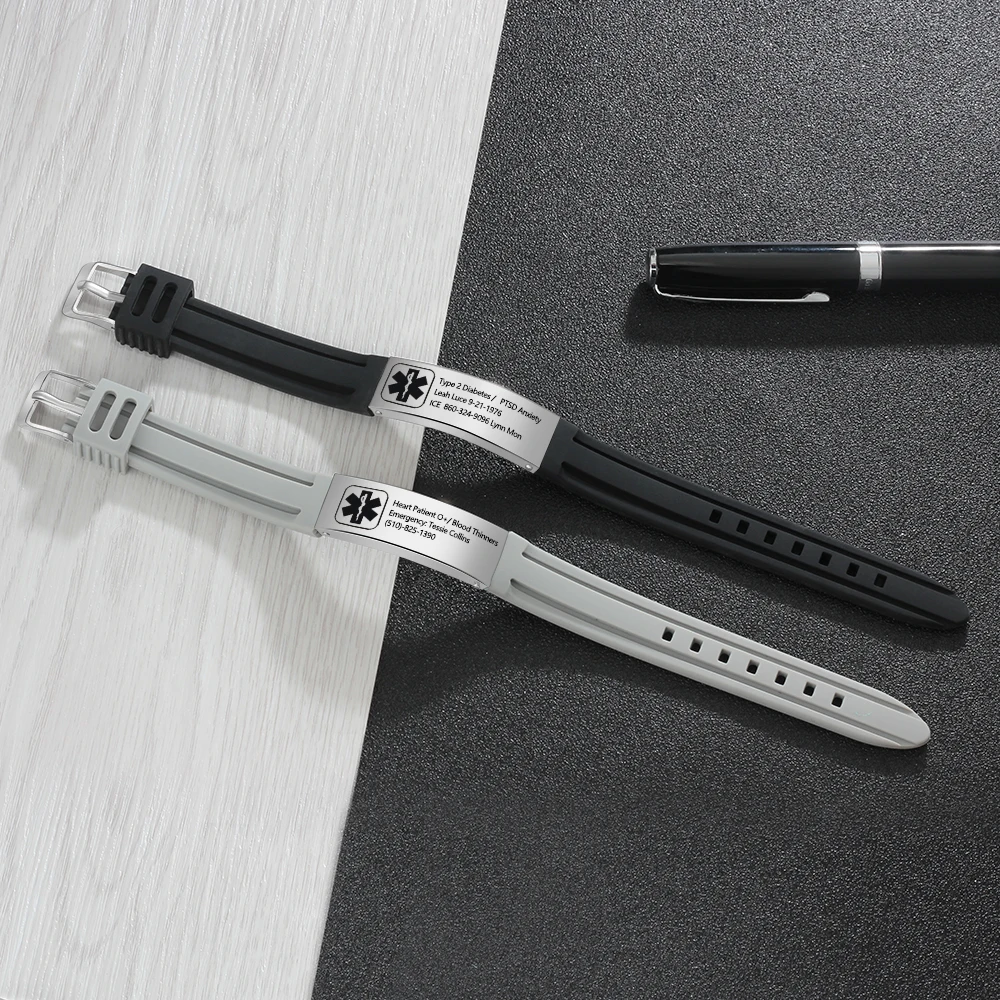 Free Engraving Silicone Adjustable Medical Bracelets Stainless Steel Sports Bracelet Wristband Emergency ID For Unisex | Украшения и