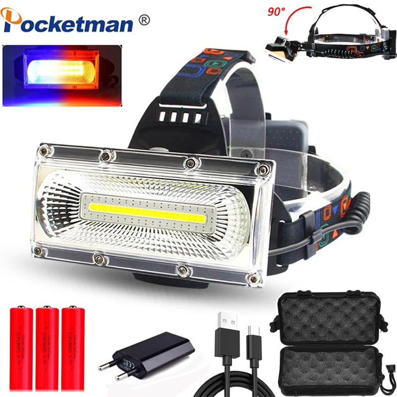 

Powerful COB LED Headlamp Blue+Red Light USB Rechargeable Headlight Waterproof Headlight 500M Long Range Head Torch Head Light
